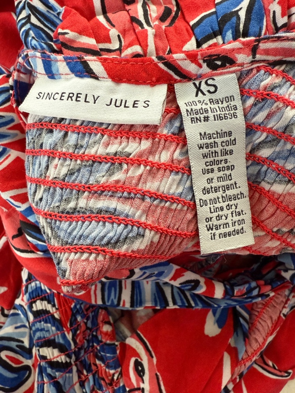 Sincerely Jules Red Maxi Dress with Blue and White Tropical Print size xs, - Picture 8 of 11